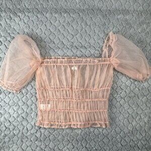 MNI sytle Sheer Puff Sleeve Blouse Womens‎ Small Peach/Pink